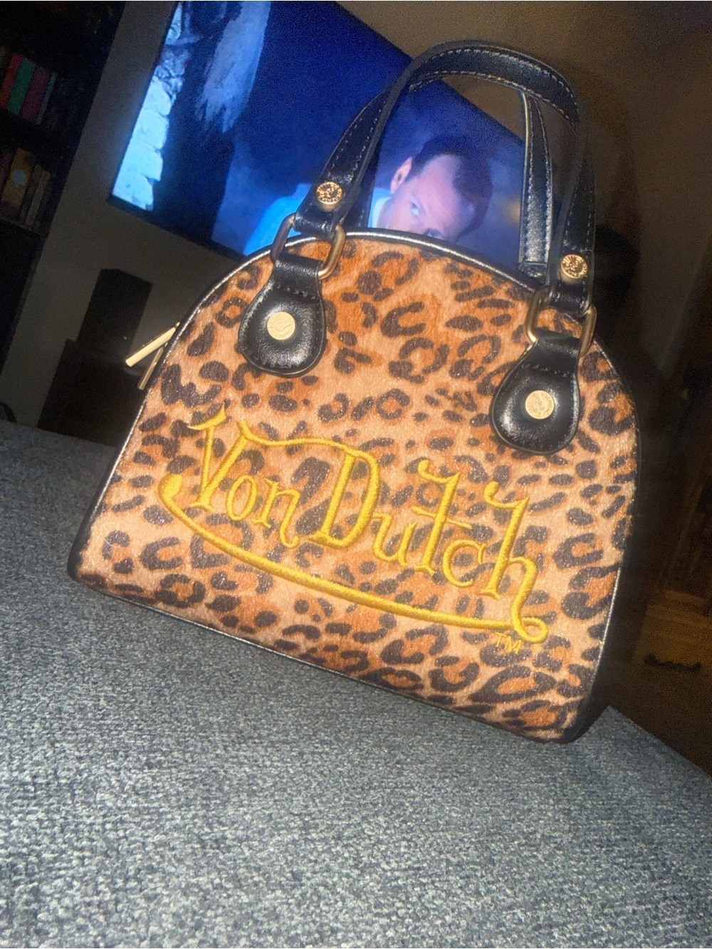Von Dutch Mini Bowling Bag - Classic Leopard Shoulder Bag Brown & Black
